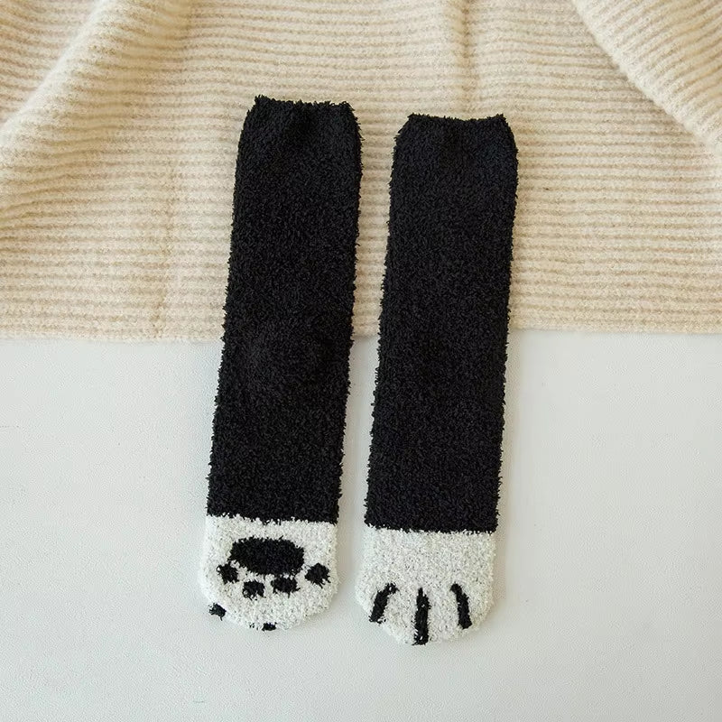 Cozy Cat Claw Coral Velvet Socks - Perfect for Women and Kids, Thickened Mid-Calf Sleep & Home Floor Socks for Autumn & Winter