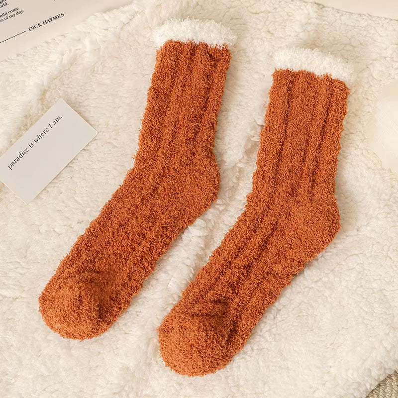 Cozy Cat Claw Coral Velvet Socks - Perfect for Women and Kids, Thickened Mid-Calf Sleep & Home Floor Socks for Autumn & Winter