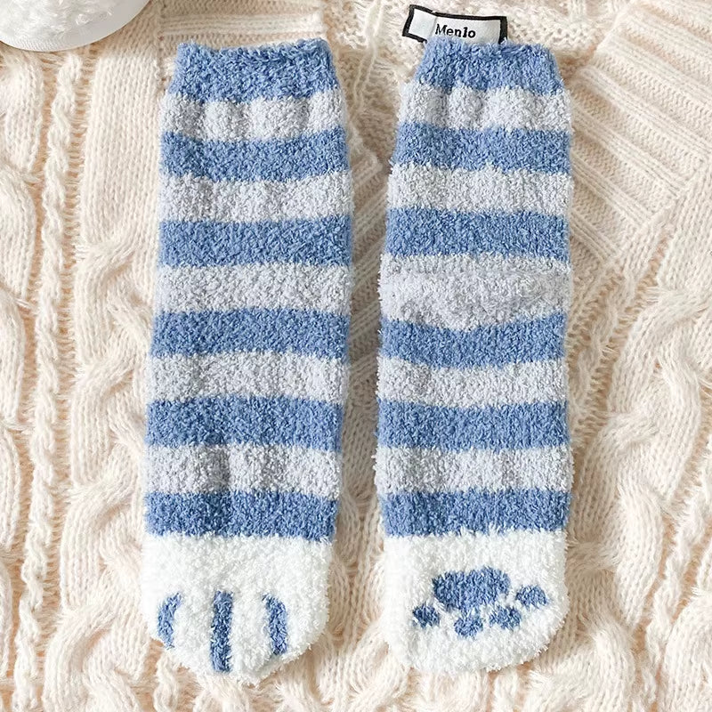 Cozy Cat Claw Coral Velvet Socks - Perfect for Women and Kids, Thickened Mid-Calf Sleep & Home Floor Socks for Autumn & Winter